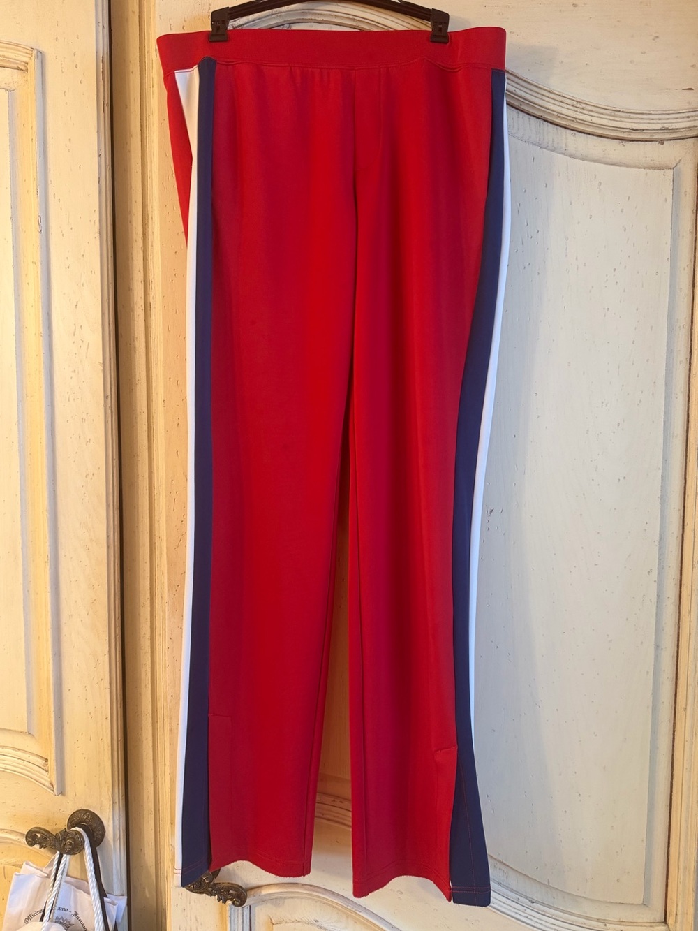 Red Track pants with Side Stripes by Pam&Gela microscuba pull on size L like new